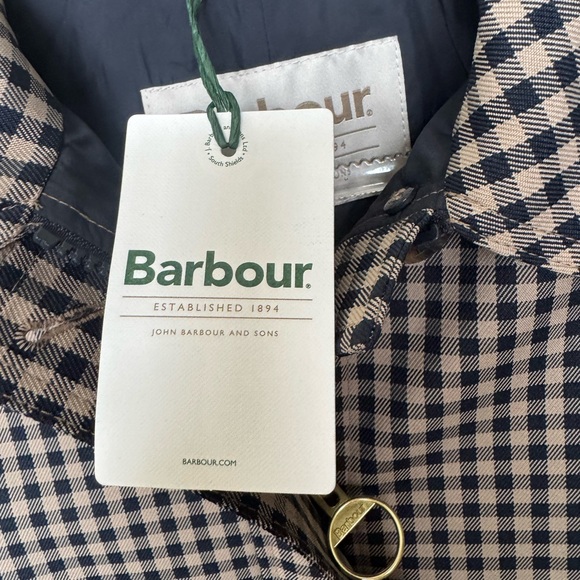 Barbour Nadine Tan and Navy Check Trench Coat Size 4 NWT - Picture 7 of 9